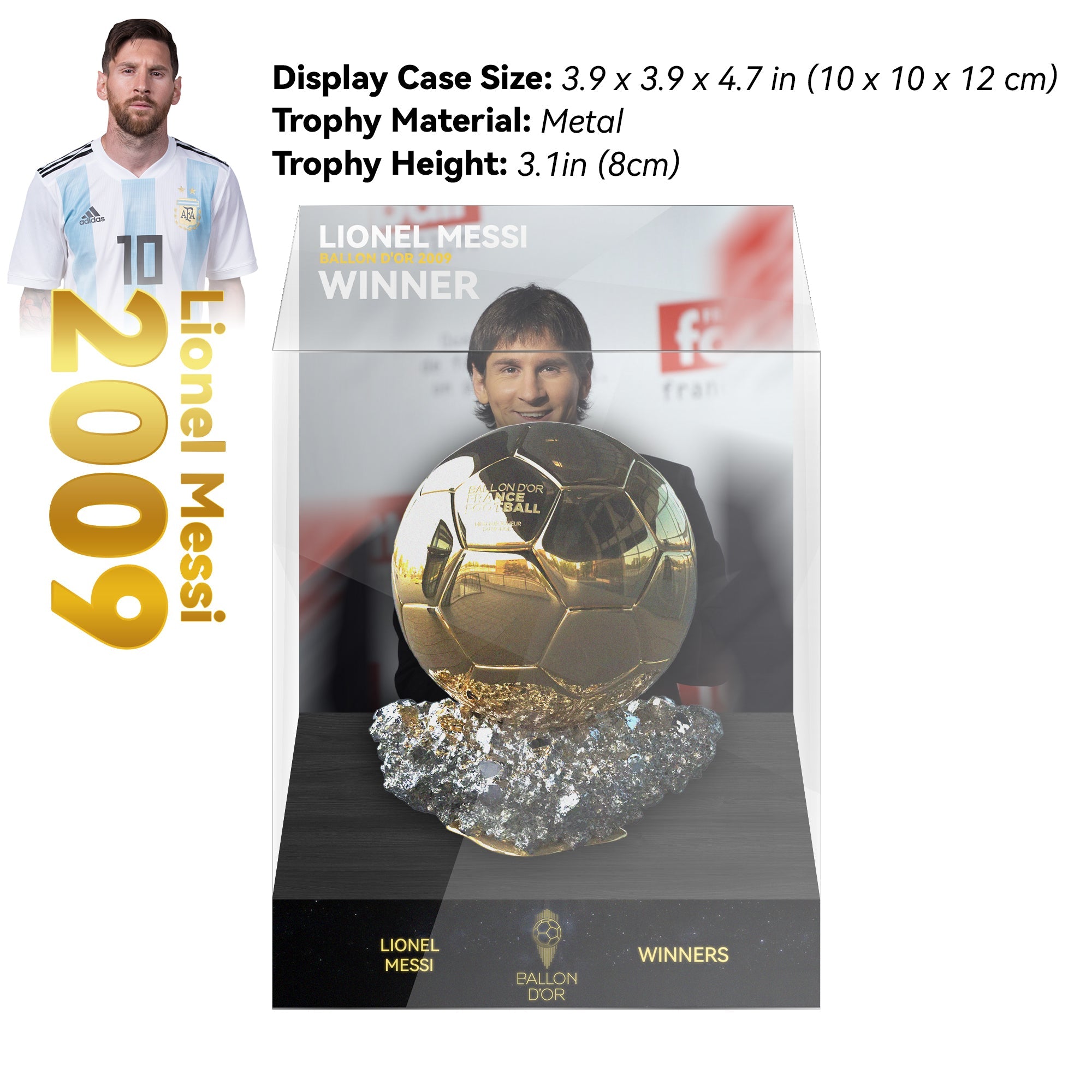 2009 LIONEL MESSI Ballon d'Or Trophy Display Case