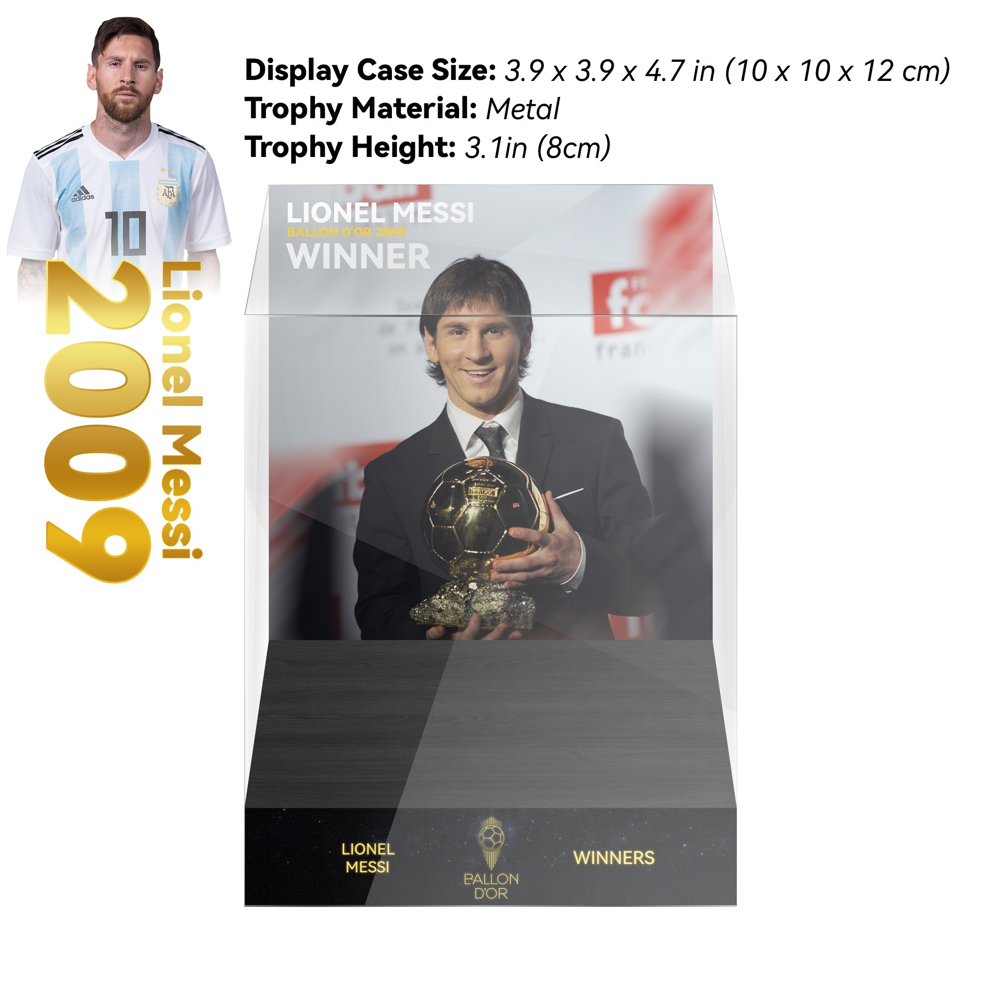 2009 LIONEL MESSI Ballon d'Or Trophy Display Case