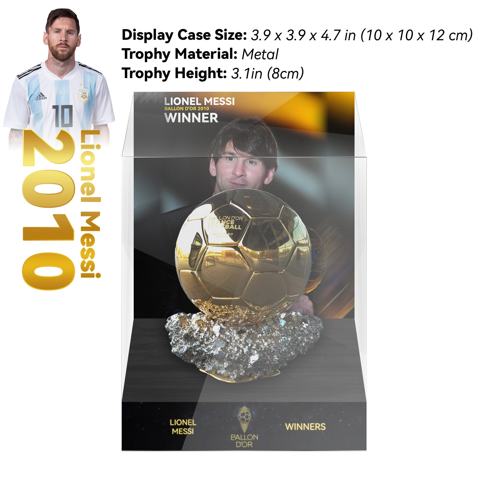 2010 LIONEL MESSI Ballon d'Or Trophy Display Case