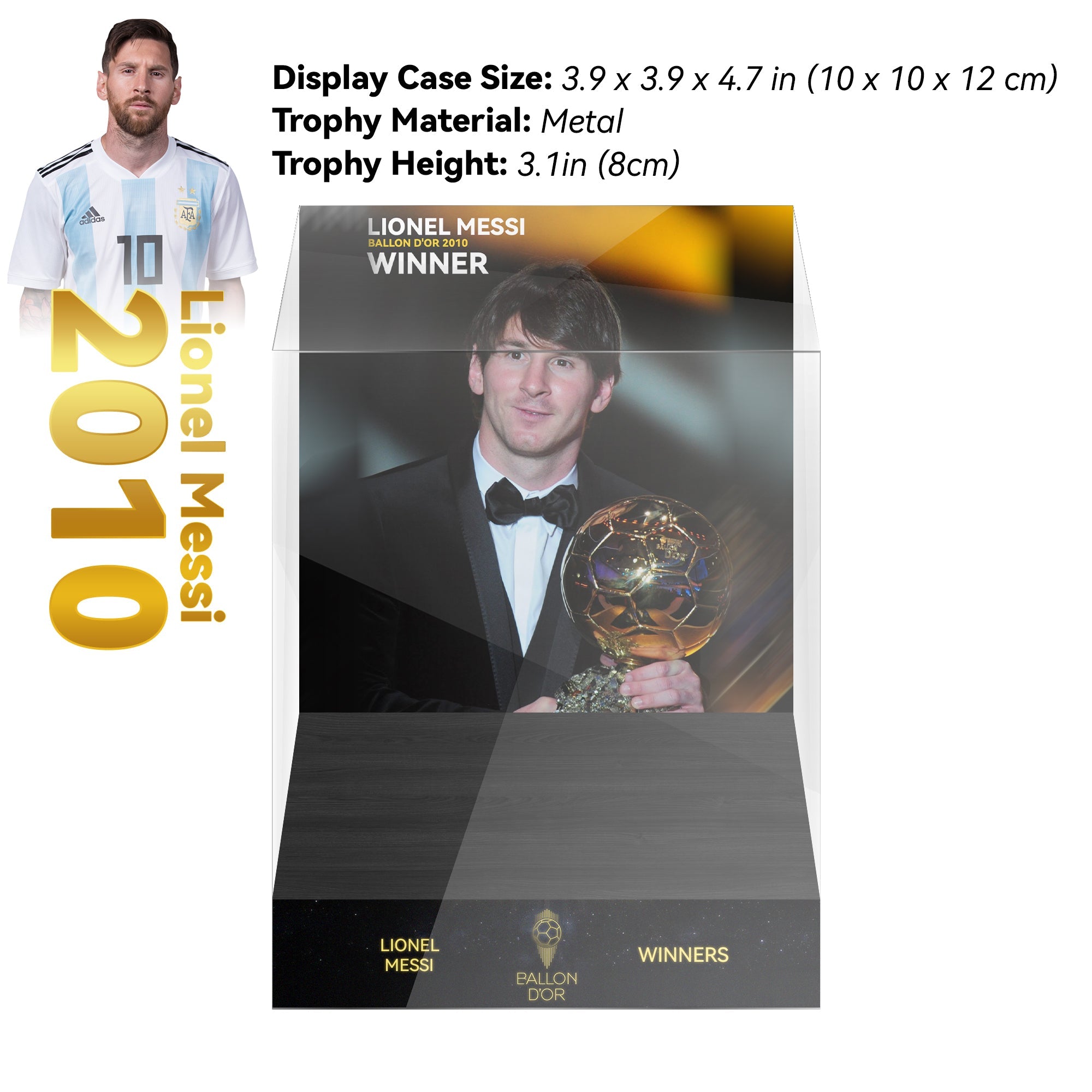 2010 LIONEL MESSI Ballon d'Or Trophy Display Case