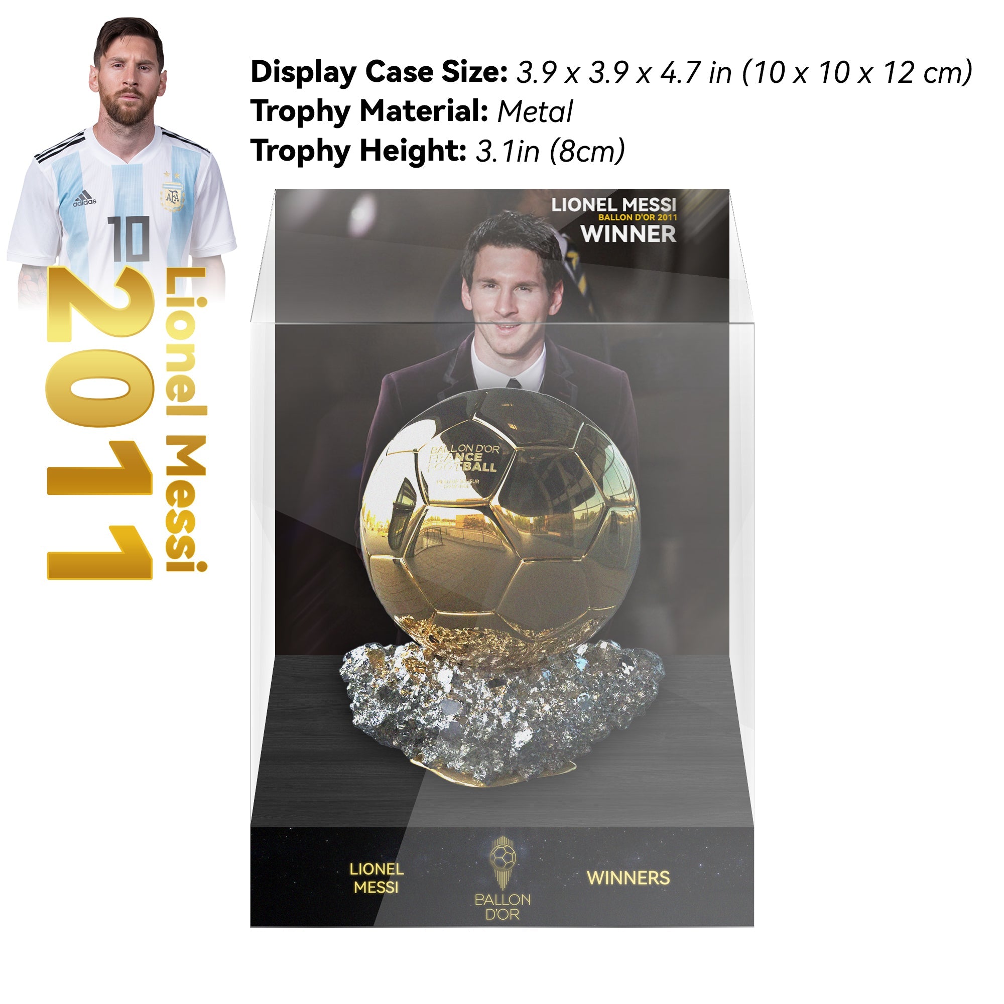 2011 LIONEL MESSI Ballon d'Or Trophy Display Case