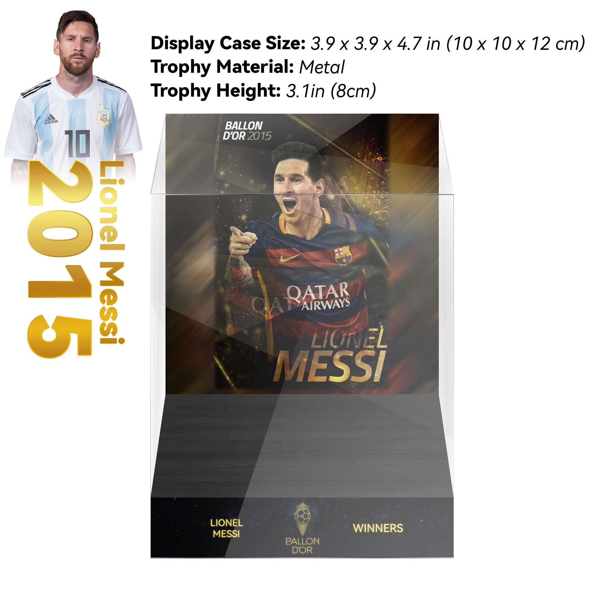 2015 LIONEL MESSI Ballon d'Or Trophy Display Case
