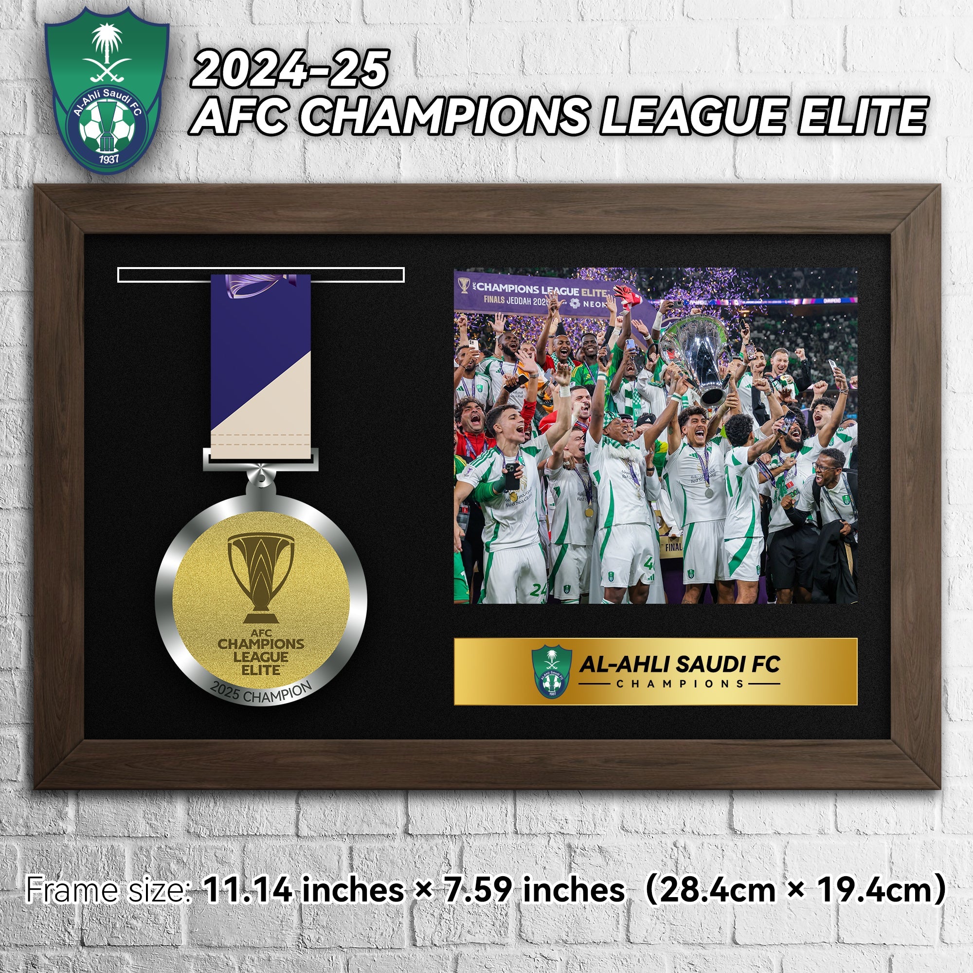 2025 AFC Champions League Elite Champions Medal Frame(Medal Included) Al-Ahli Saudi Football Club