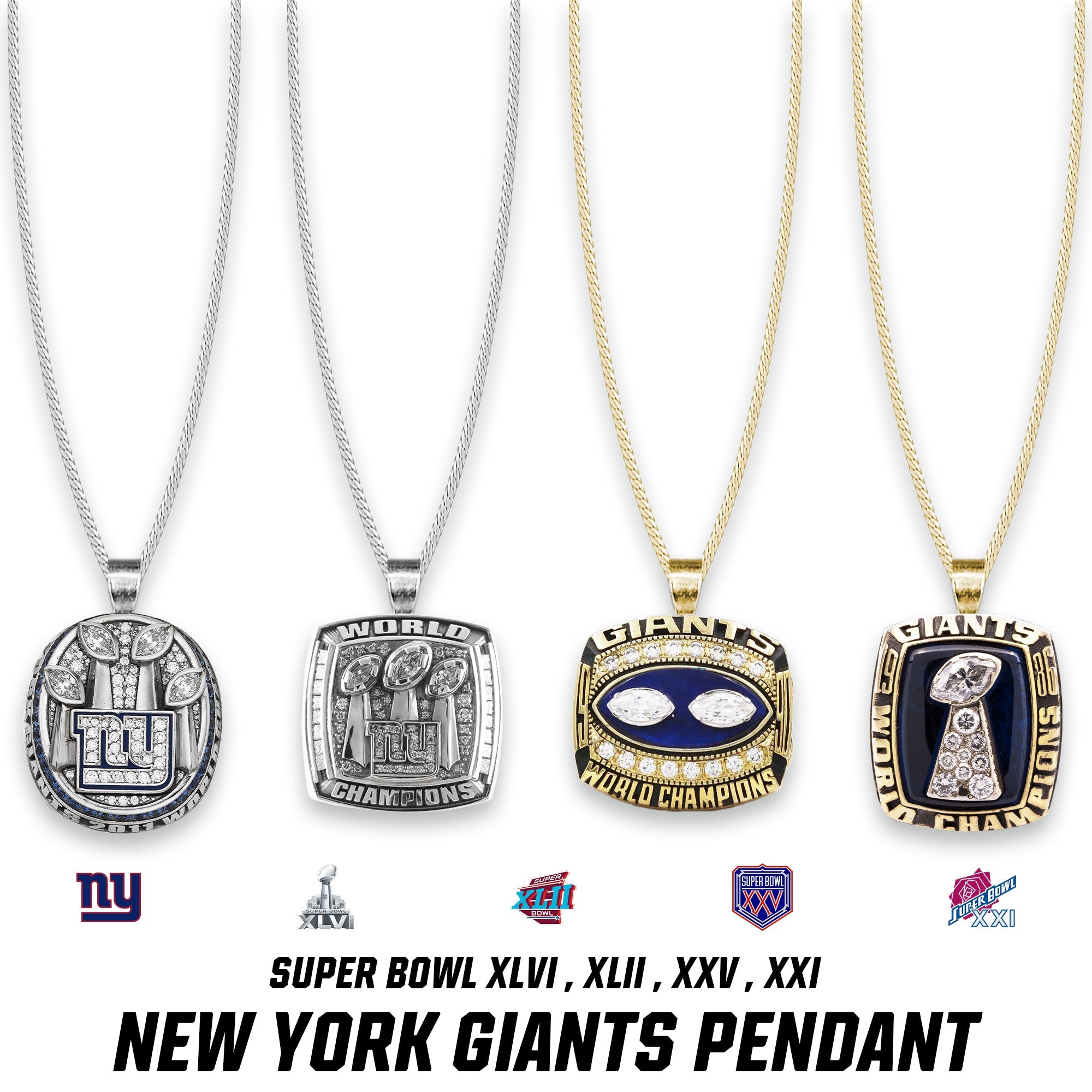 New York Giants Super Bowl XLVI , XLII , XXV , XXI Pendant
